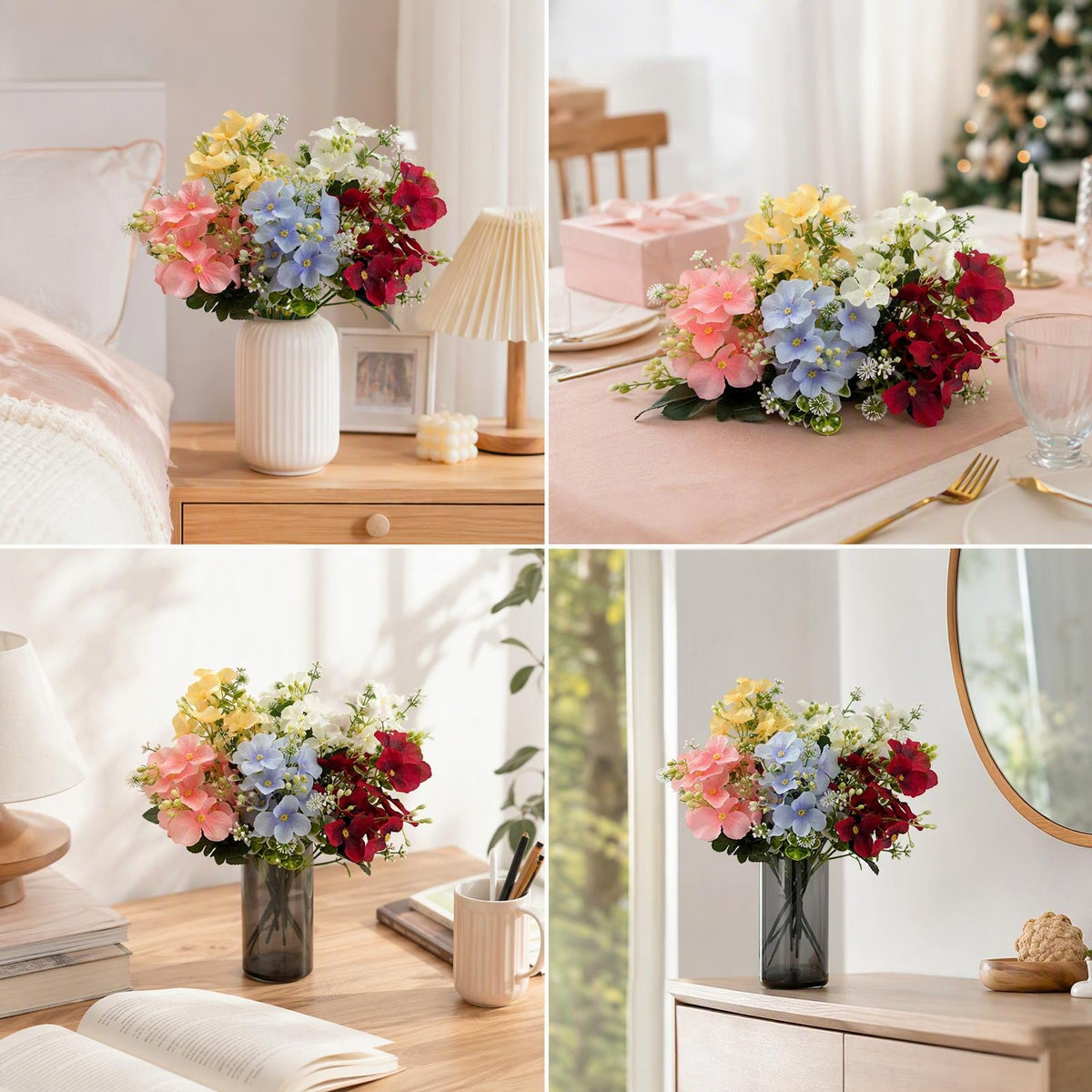 Bouquet de fleurs artificielles en hydrangea, 36 cm, tissu soyeux, multicolore, pour décoration intérieure et événements