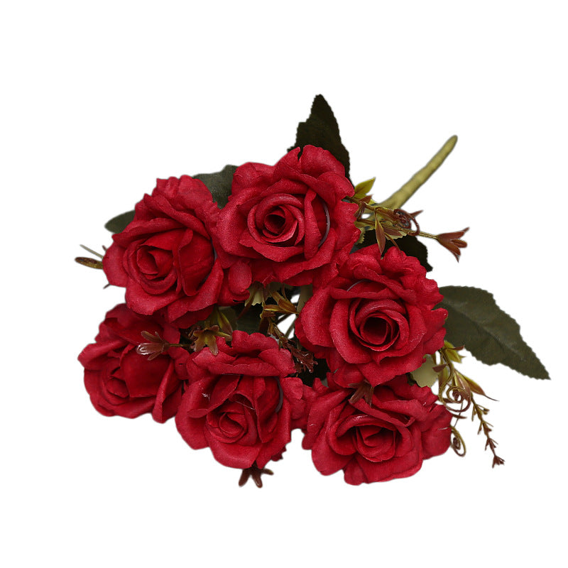 Bush de roses artificielles vintage, 6 fleurs, 30 cm, tissu soyeux, décoration intérieure et événements