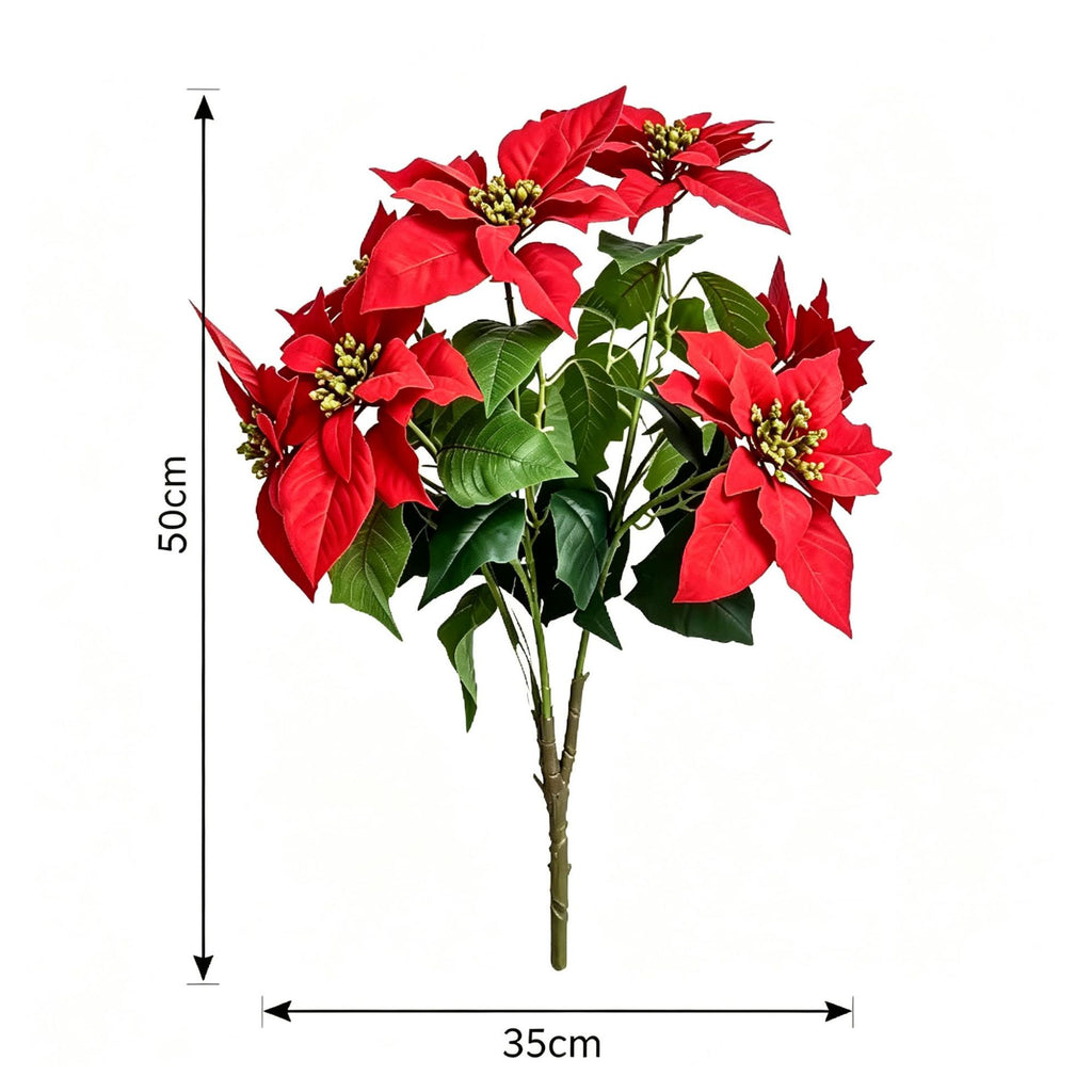 Branche de Poinsettia Artificiel, 12 Fleurs, 45 cm, Décoration de Mariage ou Maison