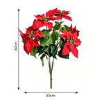 Branche de Poinsettia Artificiel, 12 Fleurs, 45 cm, Décoration de Mariage ou Maison