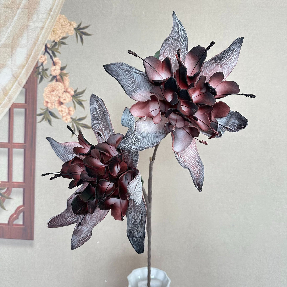 Fleur artificielle chic, tige unique avec 2 fleurs sauvages, 93 cm, idéale pour décoration intérieure et événements
