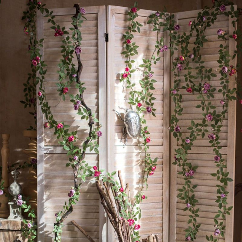 Guirlande de Roses Angustifolia et Petites Roses, 145 cm, Tissu Polyester, Décoration Murale et Arche de Mariage
