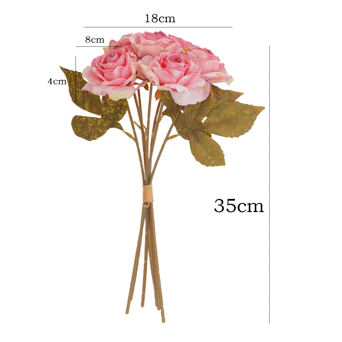 Bouquet de 7 roses vintage à bords vieillis, 35 cm, décoration intérieure élégante, sans entretien