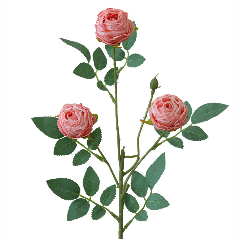 Rose artificielle à bord frisé, tige unique avec 3 fleurs, 57 cm, tissu polyester, décoration intérieure