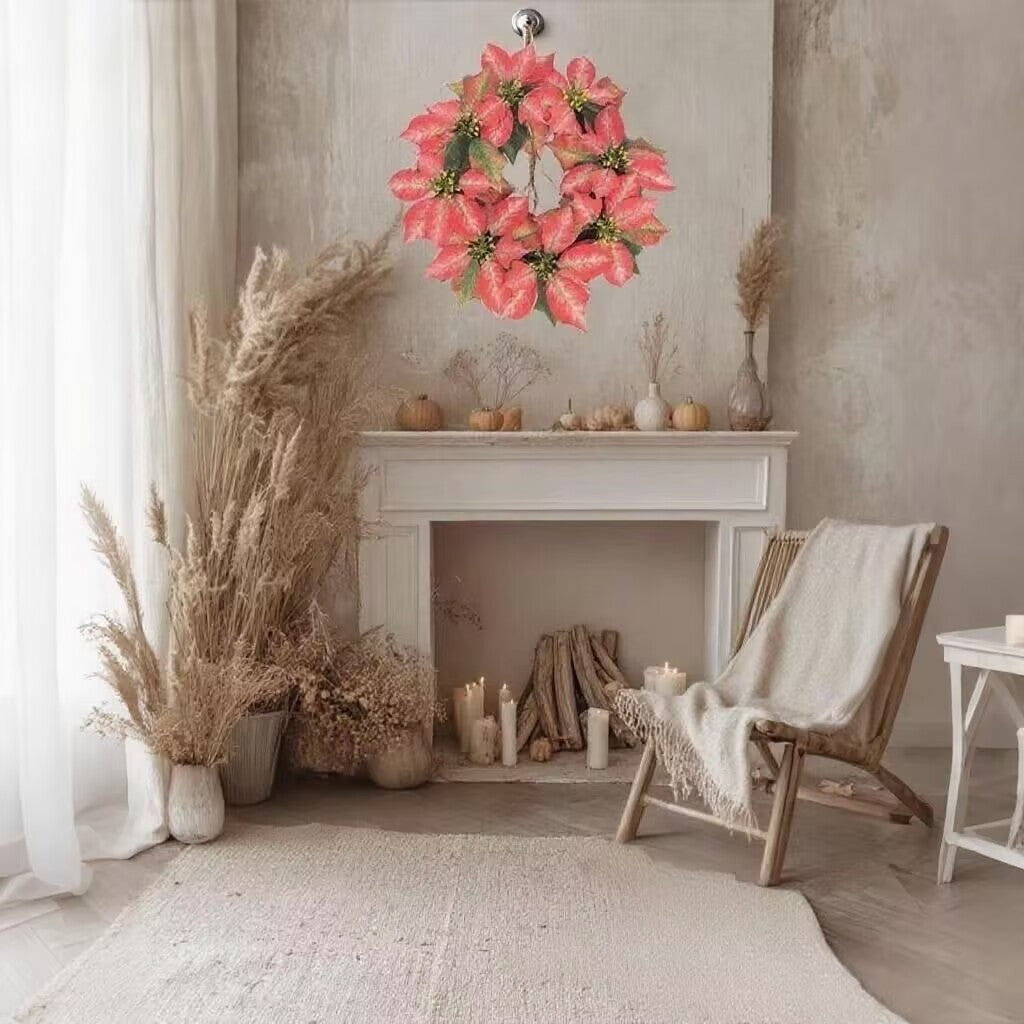 Guirlande de fleurs artificielles Poinsettia pour Noël, décoration murale ou porte, 46 cm, plastique élégant