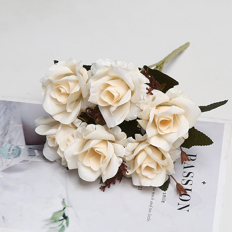 Bush de roses artificielles vintage, 6 fleurs, 30 cm, tissu soyeux, décoration intérieure et événements