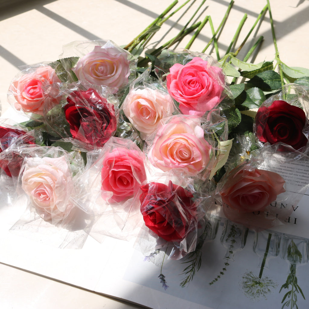 Bouquet de 10 roses en tissu soyeux, 43 cm, décoration intérieure et événements