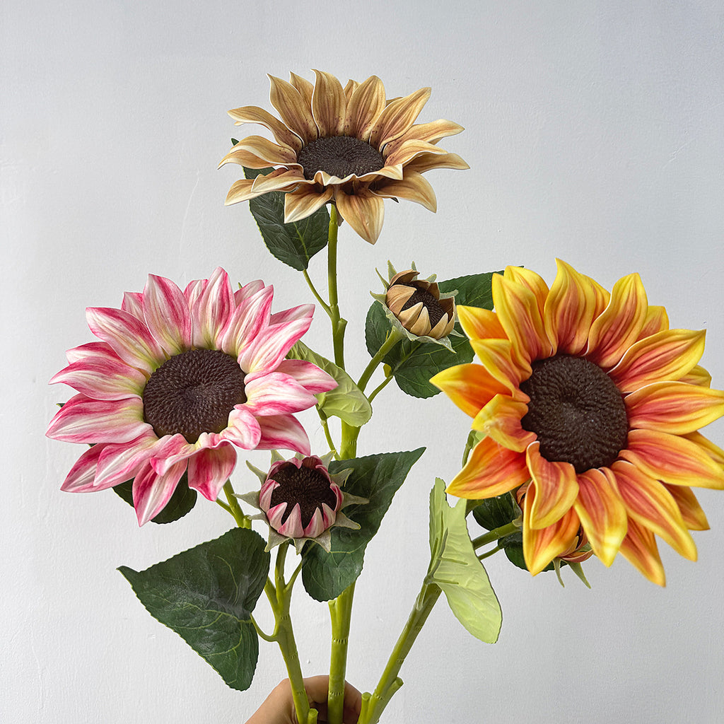 Tournesol Artificiel, Tige Unique avec 2 Fleurs, 116 cm, Décoration Élégante pour Mariage et Intérieur