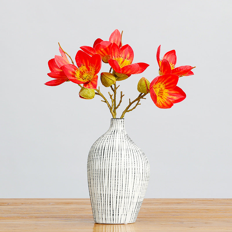 Fleur artificielle en coton d'Argentine, tige unique avec 4 fleurs, 42 cm, tissu soyeux, décoration intérieure