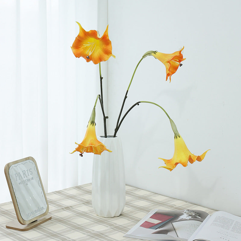 Fleur artificielle Datura, tige simple avec 2 fleurs en PU, 78 cm, décoration intérieure et extérieure, mariage, terrasse