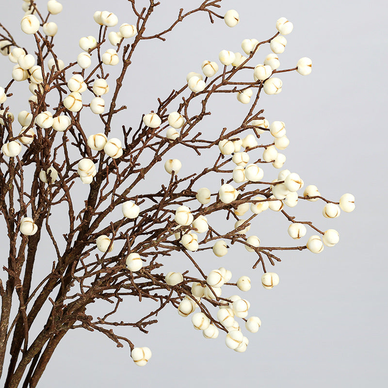 Branche décorative en mousse avec fruits de Sapium, tige unique de 62 cm, 23 fruits, style rétro et élégant