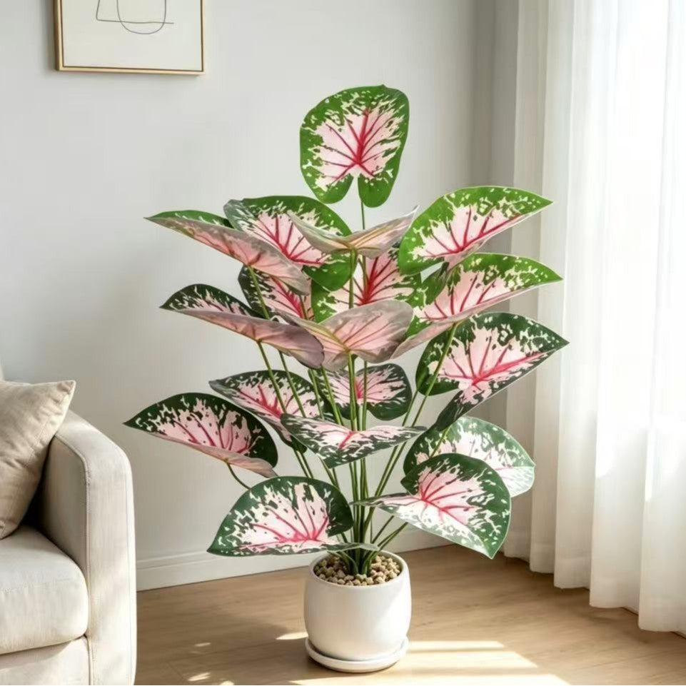 Plante artificielle Caladium rose, décoration intérieure et extérieure, 30 cm de hauteur, 53 cm de longueur, pour mariages, bureaux et espaces commerciaux
