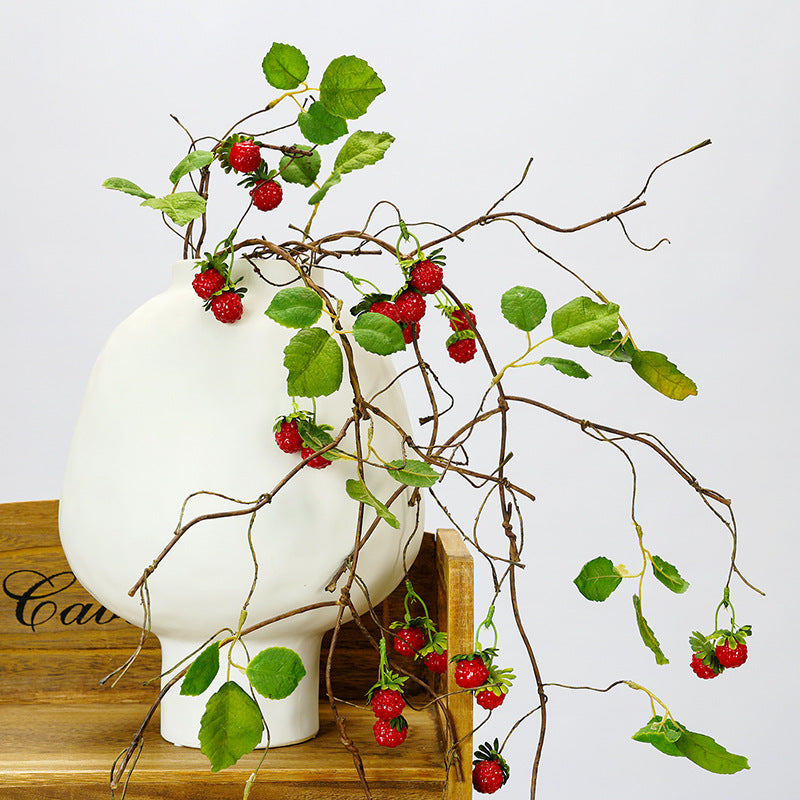Lierre artificiel avec baies de framboises, 97 cm, décoration murale ou d'intérieur
