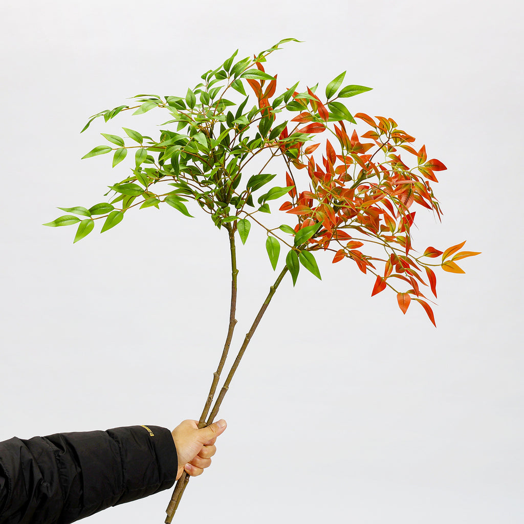 Branche de Nandina Simulée, 110 cm, Tissu Velours, Décoration Intérieure Élégante