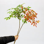 Branche de Nandina Simulée, 110 cm, Tissu Velours, Décoration Intérieure Élégante