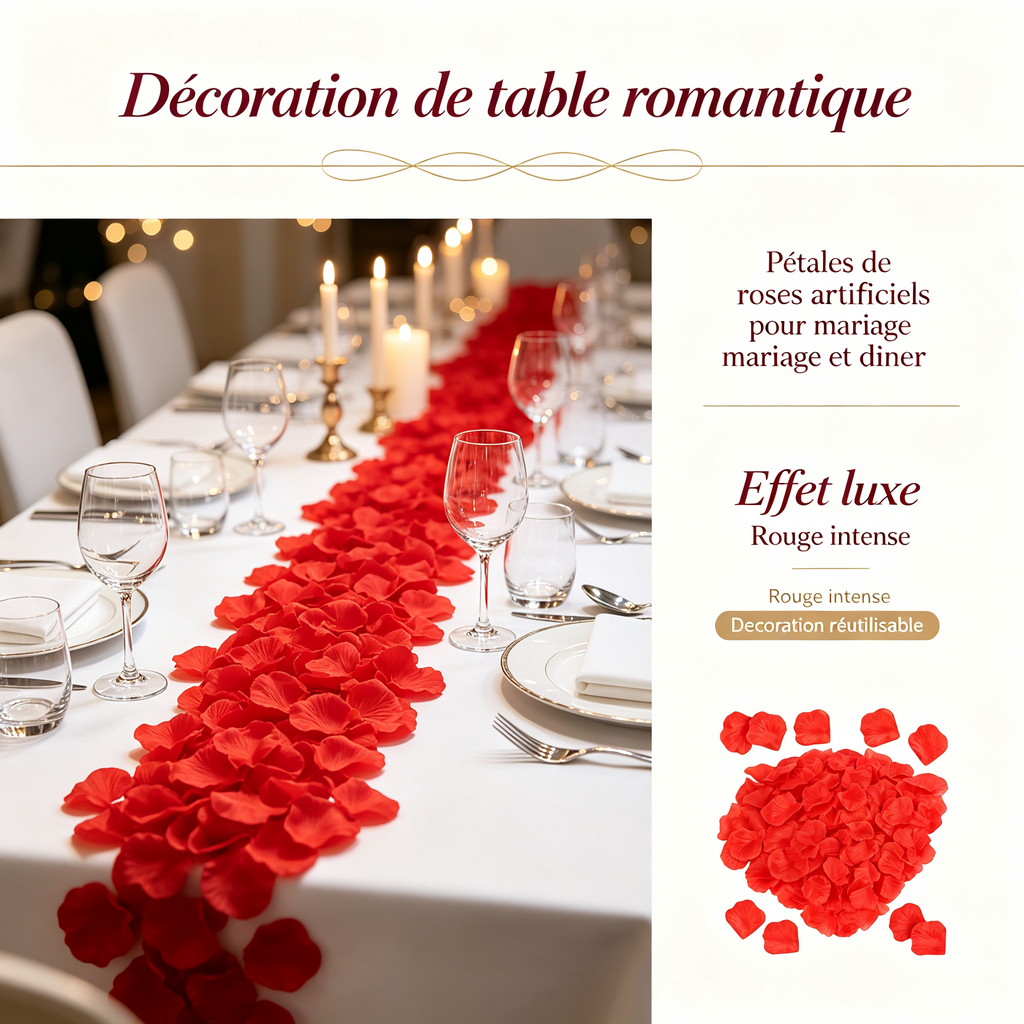 Lot de 100 pétales de rose artificielle – Décoration romantique, mariage, demande en mariage et anniversaire