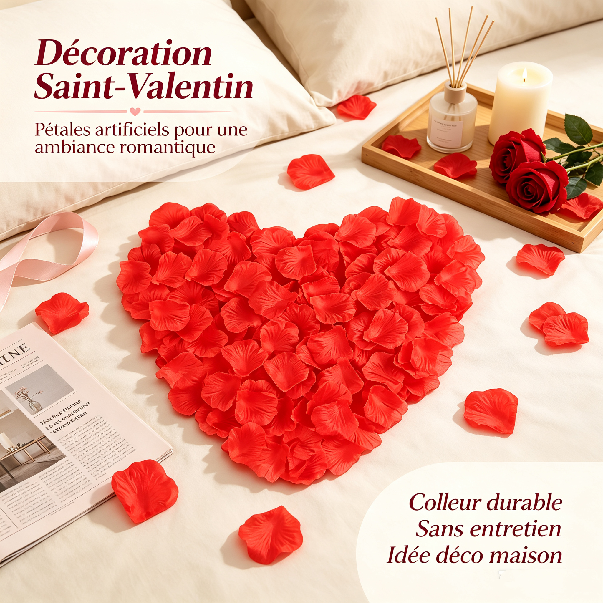 Lot de 100 pétales de rose artificielle – Décoration romantique, mariage, demande en mariage et anniversaire