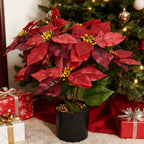 Plante artificielle de poinsettia 45 cm avec baies rouges - En pot pour décoration de Noël maison, véranda et jardin