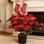 Plante artificielle de poinsettia 45 cm avec baies rouges - En pot pour décoration de Noël maison, véranda et jardin
