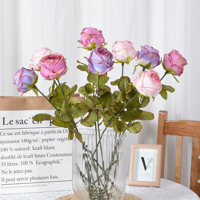 67 cm Rose artificielle en soie vintage à bords brûlés Idéale pour le mariage et la décoration intérieure