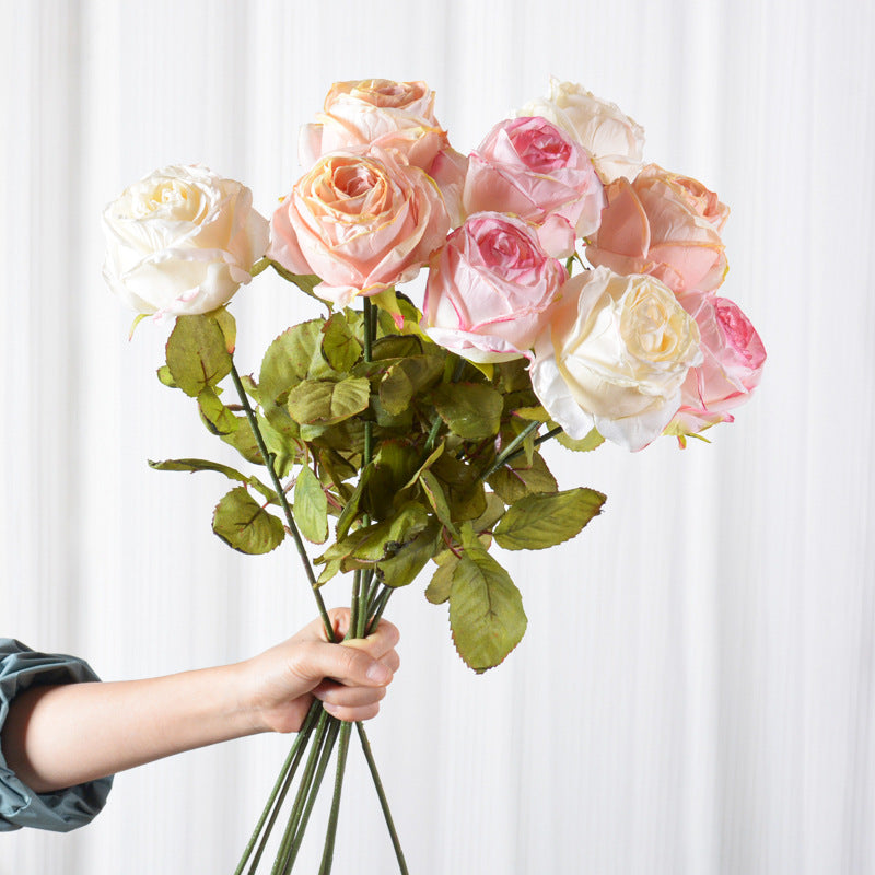 67 cm Rose artificielle en soie vintage à bords brûlés Idéale pour le mariage et la décoration intérieure
