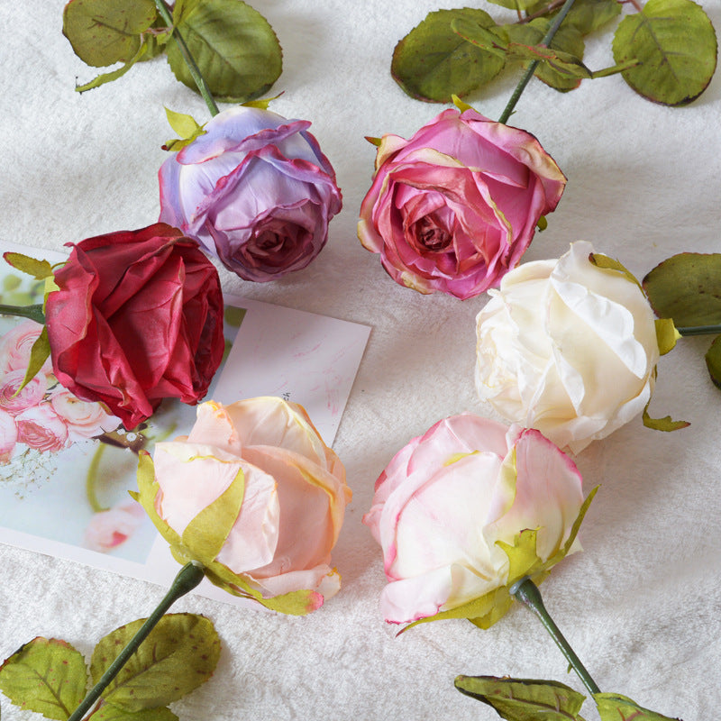 67 cm Rose artificielle en soie vintage à bords brûlés Idéale pour le mariage et la décoration intérieure