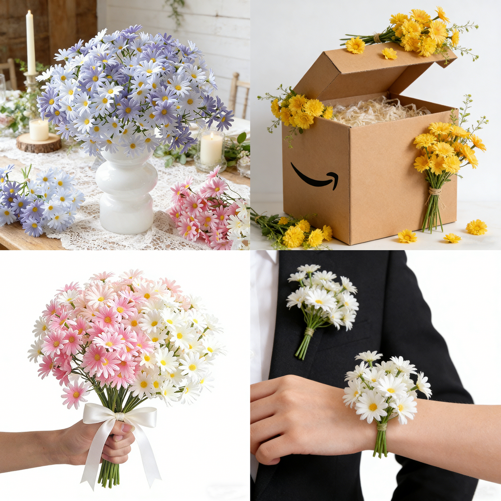 Tiges de pâquerettes artificielles 27 cm en soie – Pour mariage, loisirs créatifs et décoration florale