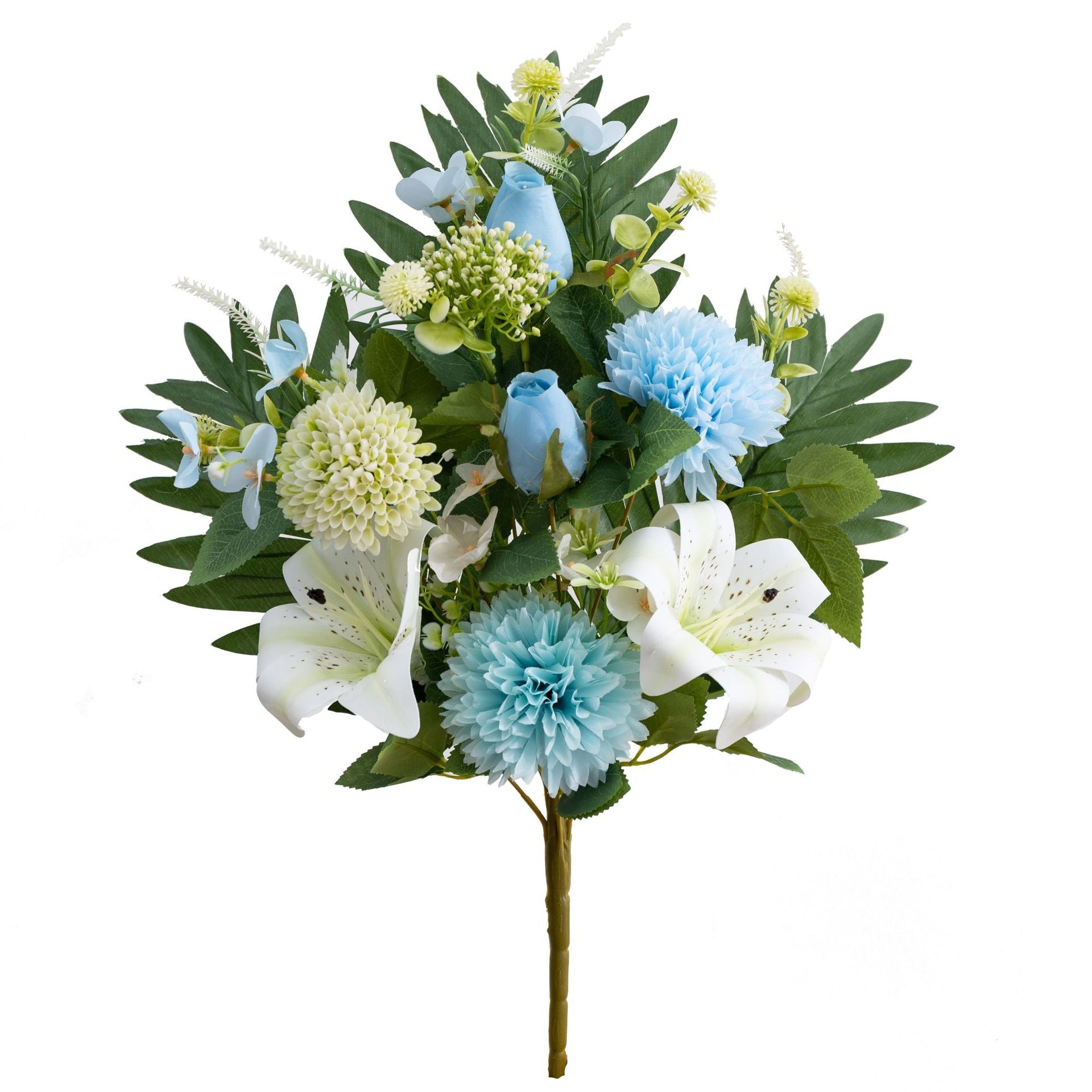 58 cm Bouquet de fleurs artificielles pour cimetière lys, chrysanthèmes et roses pour décorer les tombes à la Fête de la Toussaint