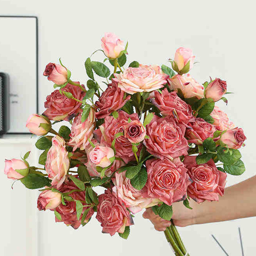 Bouquet de roses artificielles à bords brûlés 55cm - Réaliste et élégante - Idéal pour mariage, décoration intérieure et automne