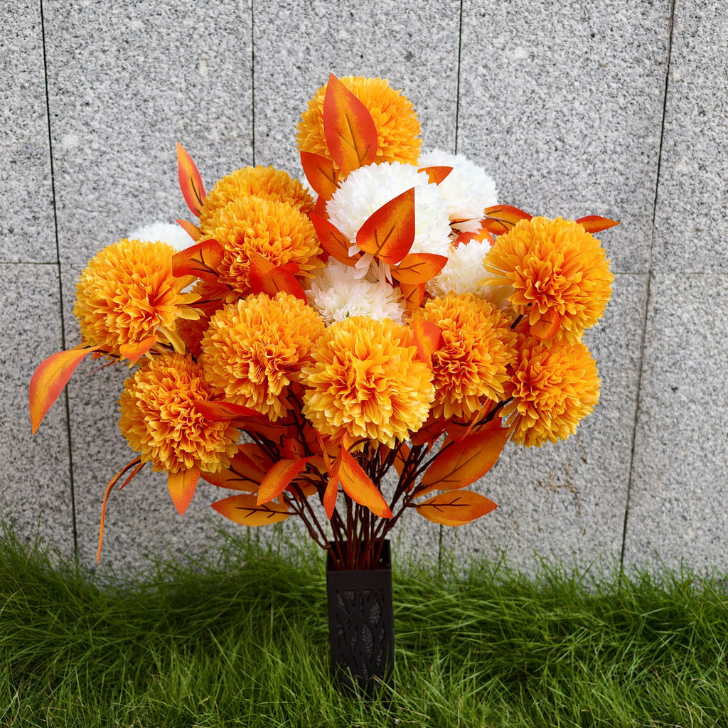 Lot de Chrysanthèmes Artificiels 61 cm, Bouquet 24 Têtes avec Vase pour Tombe, Fleurs d'Automne pour Mariage & Décoration au Charme Champêtre, Résistant UV
