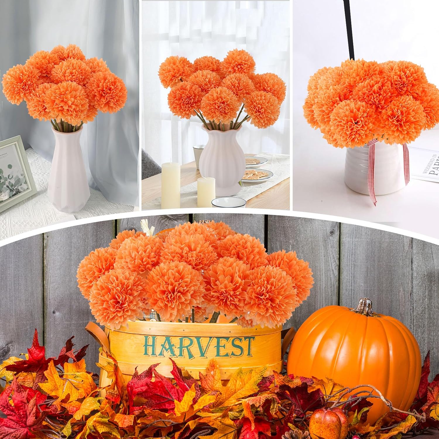 Tige de Chrysanthème Artificiel 30 cm, Fleur d'Automne en Soie Aspect Naturel pour Bouquet, Déco Rétro, Mariage, Toussaint, Vente en Gros