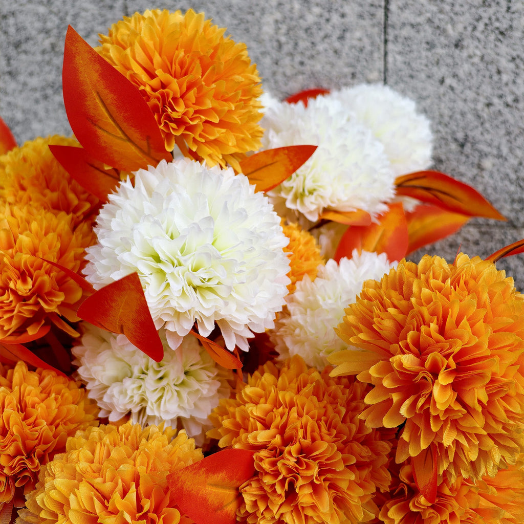 Lot de Chrysanthèmes Artificiels 61 cm, Bouquet 24 Têtes avec Vase pour Tombe, Fleurs d'Automne pour Mariage & Décoration au Charme Champêtre, Résistant UV