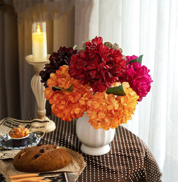 Hortensias Artificiels Vintage 35 cm, Lot de Fleurs d'Automne-Hiver Effet Séché, pour Décoration d'Intérieur, Cheminée, Bouquet, Ambiance Chaleureuse