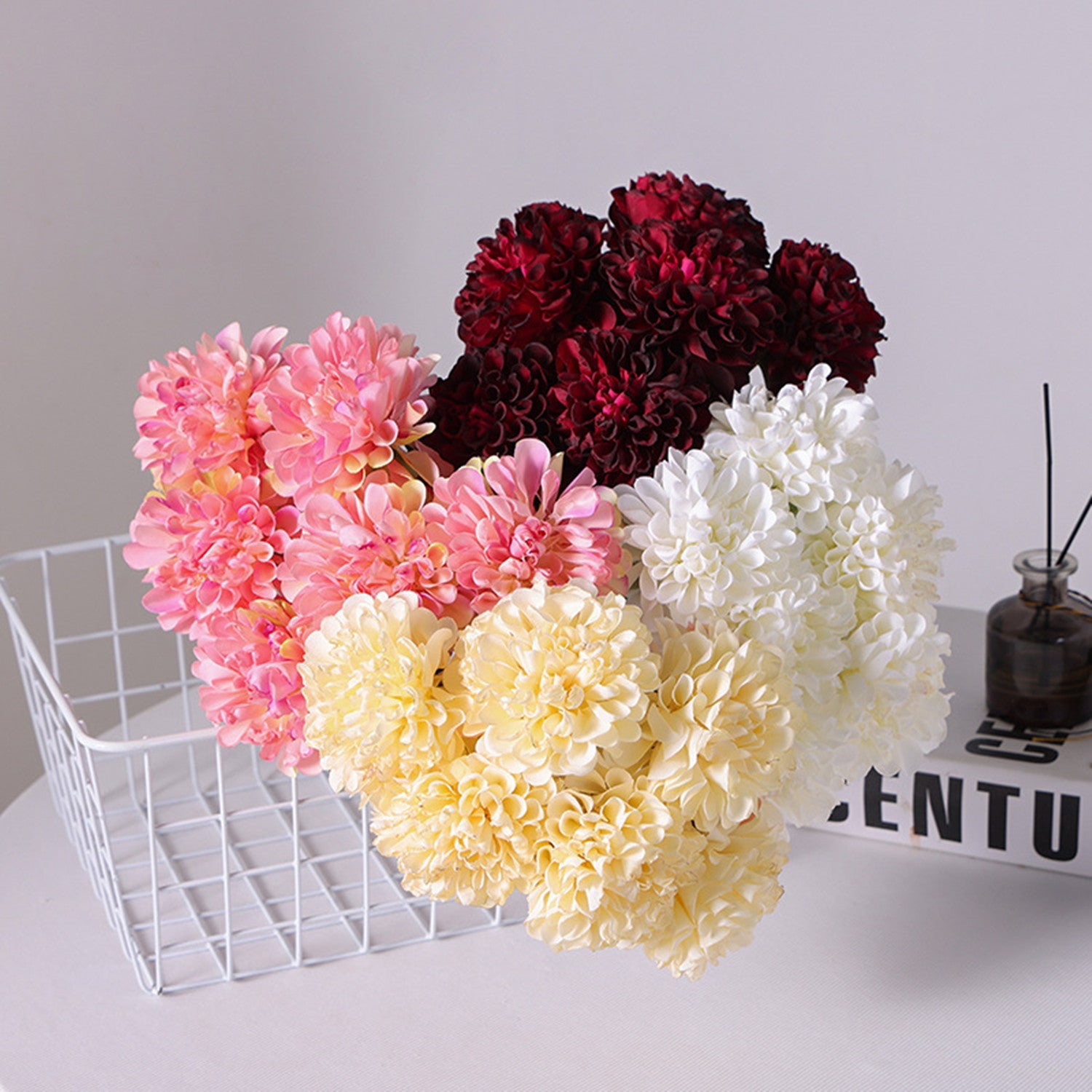 Bouquet de Chrysanthèmes Artificiels 40 cm, Fleurs en Soie de Qualité, Style Champêtre et Vintage, Décoration Maison, Mariage, Vente en Gros
