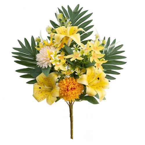 Bouquet artificiel 58 cm pour cimetière – Lys, chrysanthèmes et roses pour la Toussaint