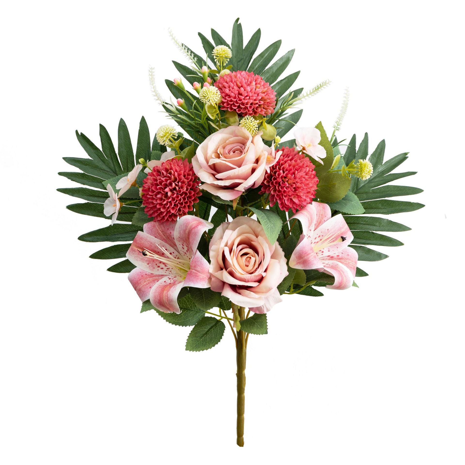 58 cm Bouquet de fleurs artificielles pour cimetière lys, chrysanthèmes et roses pour décorer les tombes à la Fête de la Toussaint
