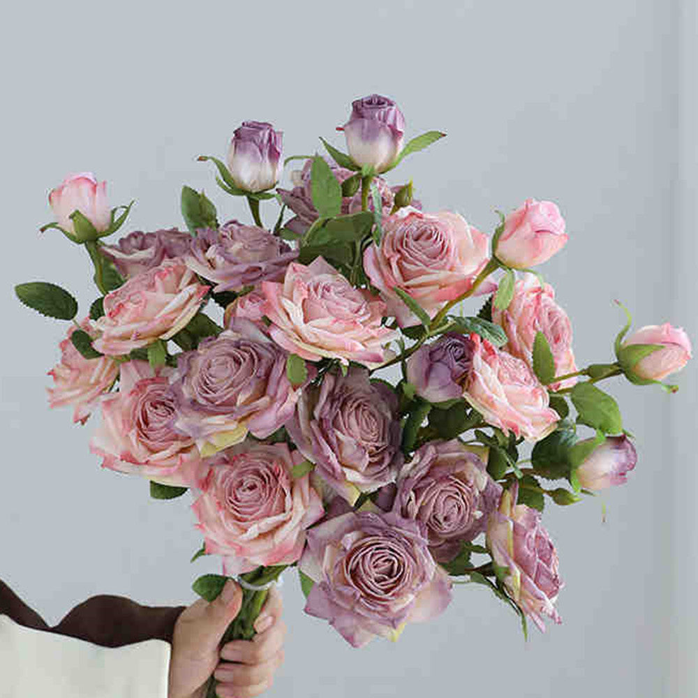 Bouquet de roses artificielles à bords brûlés 55cm - Réaliste et élégante - Idéal pour mariage, décoration intérieure et automne