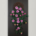 Rose artificielle murale pendante - 90 cm - Avec plateau suspendu tressé en rotin | Parfaite pour la décoration intérieure et de jardin