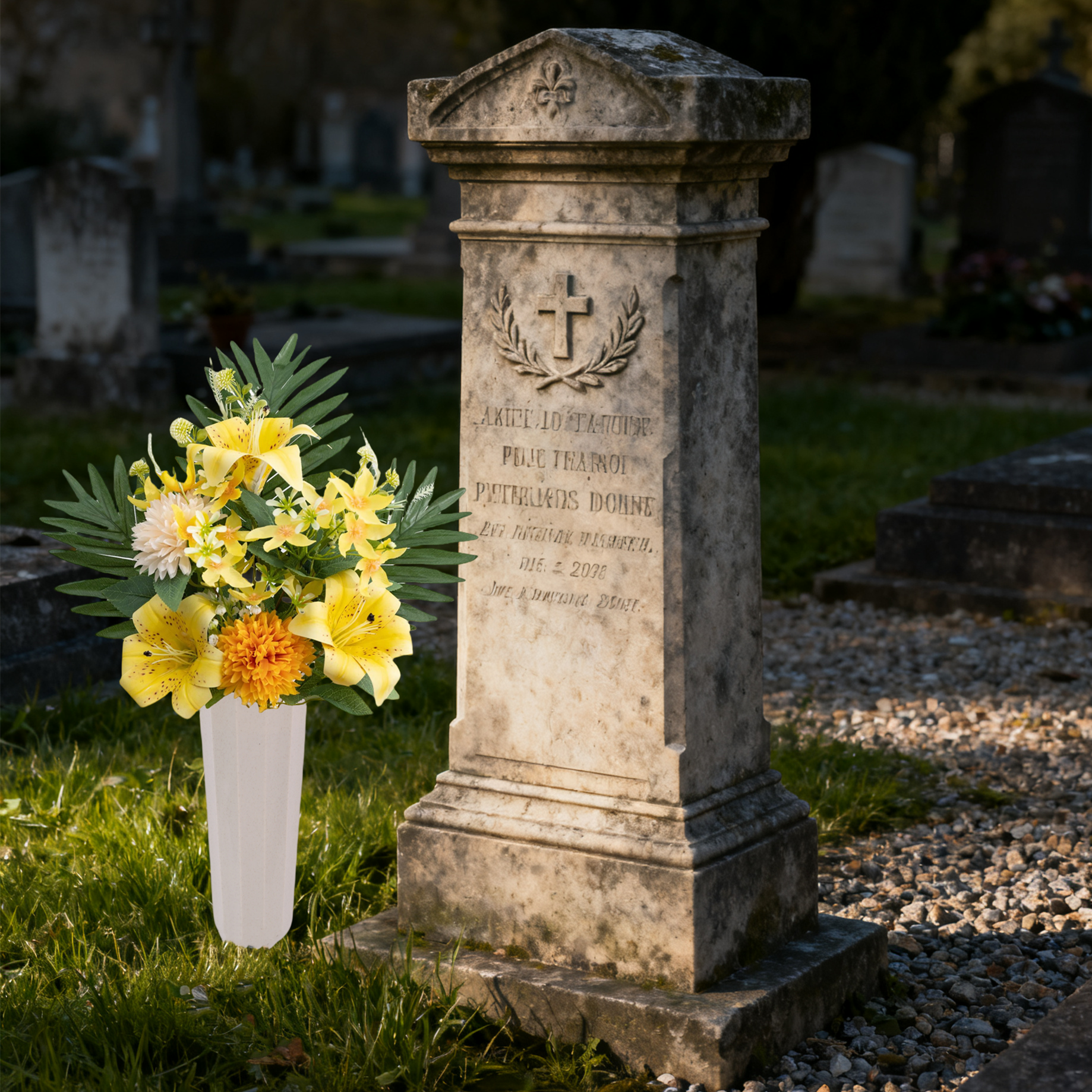 Pot à fleurs de cimetière avec supports à fleurs pour inserts de vase décorer les tombes à la Fête de la Toussaint