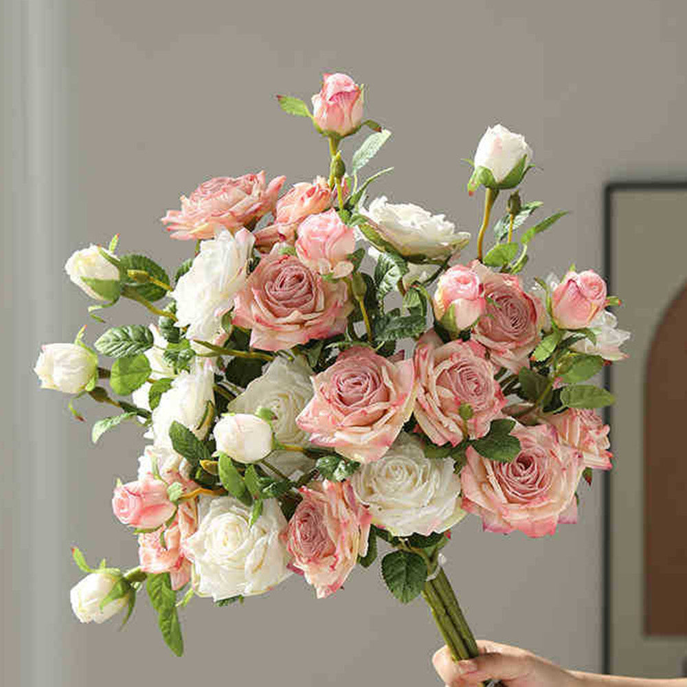 Bouquet de roses artificielles à bords brûlés 55cm - Réaliste et élégante - Idéal pour mariage, décoration intérieure et automne