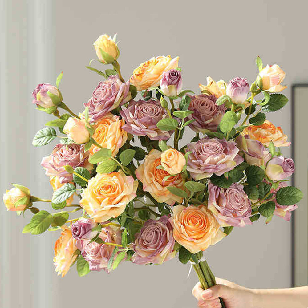 Bouquet de roses artificielles à bords brûlés 55cm - Réaliste et élégante - Idéal pour mariage, décoration intérieure et automne